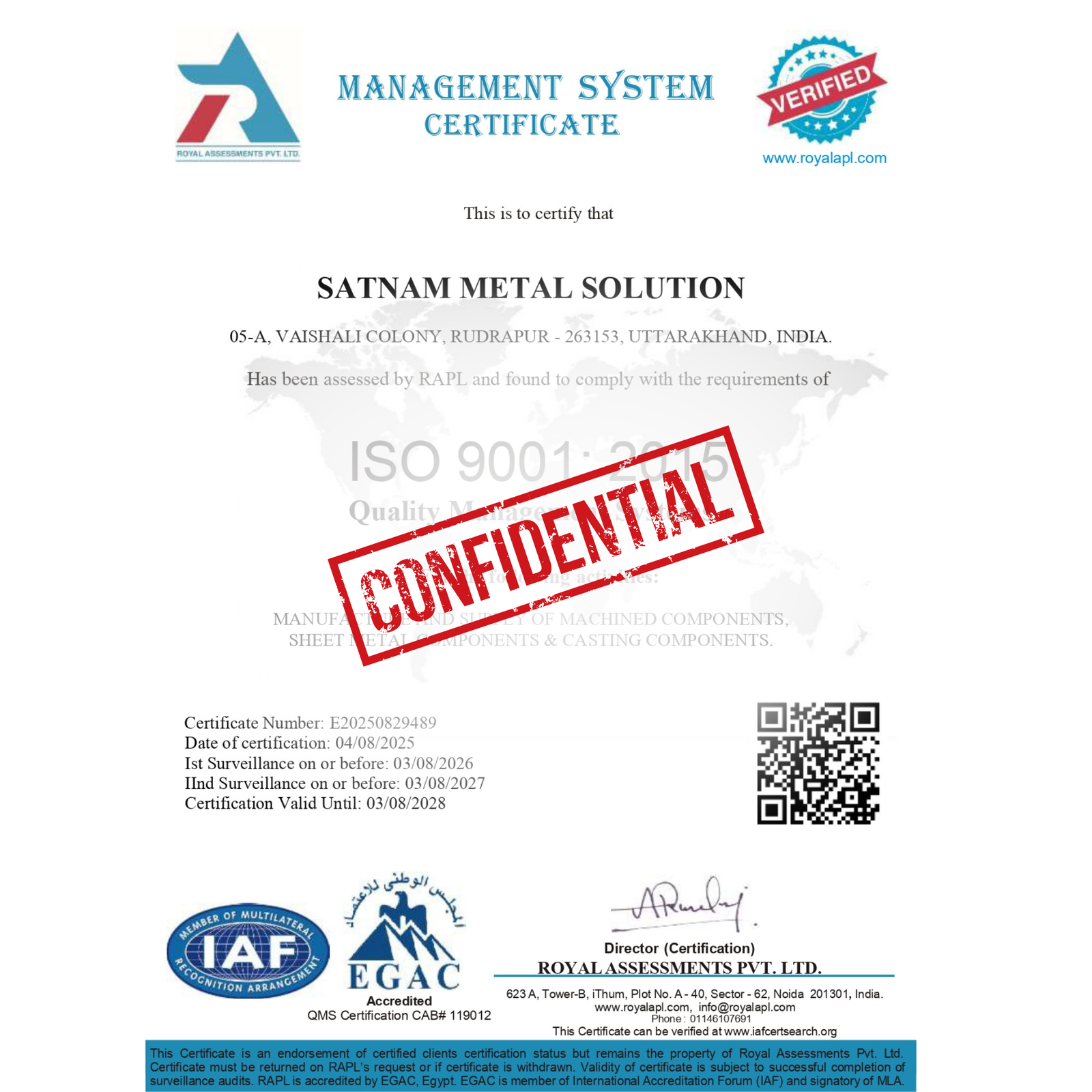 ISO 9001:2015 QMS Certificate